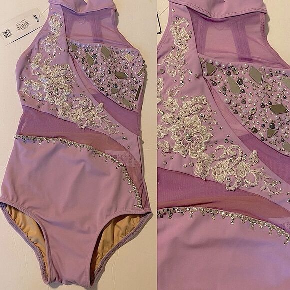Custom solo custom dance costume leotard orchid lavender rhinestone AXS adul NEW - Picture 3 of 12